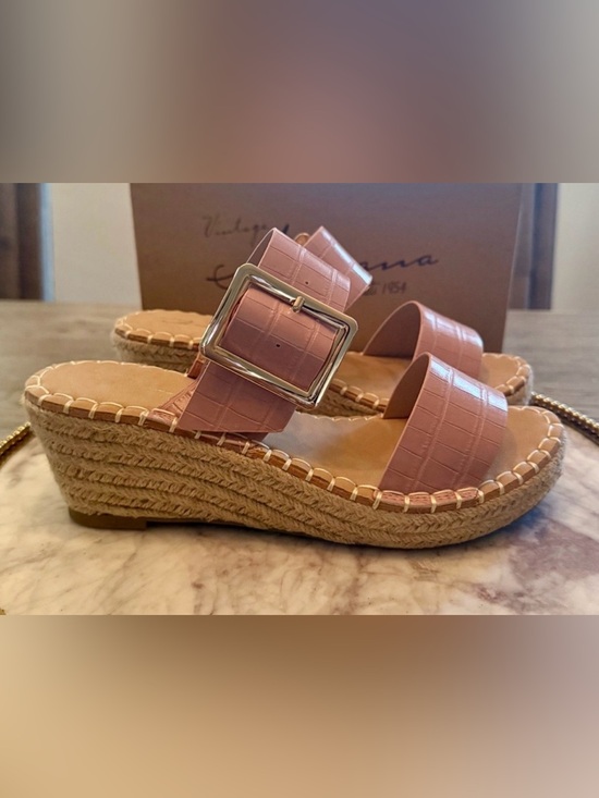 Vintage Havana Shoes - Vintage Havana Pink Croc-Embossed Espadrille Wedge Slide Sandals |Sz. 8.5 (NWB)